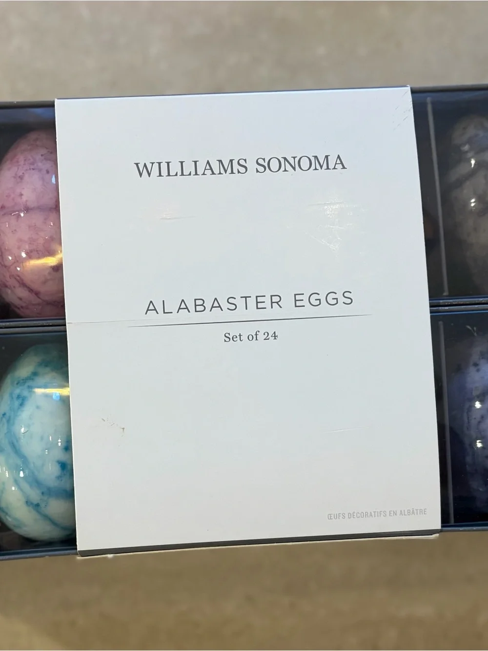 Williams Sonoma Marbled Alabaster Eggs - Blue, Purple, Cream, Green Set